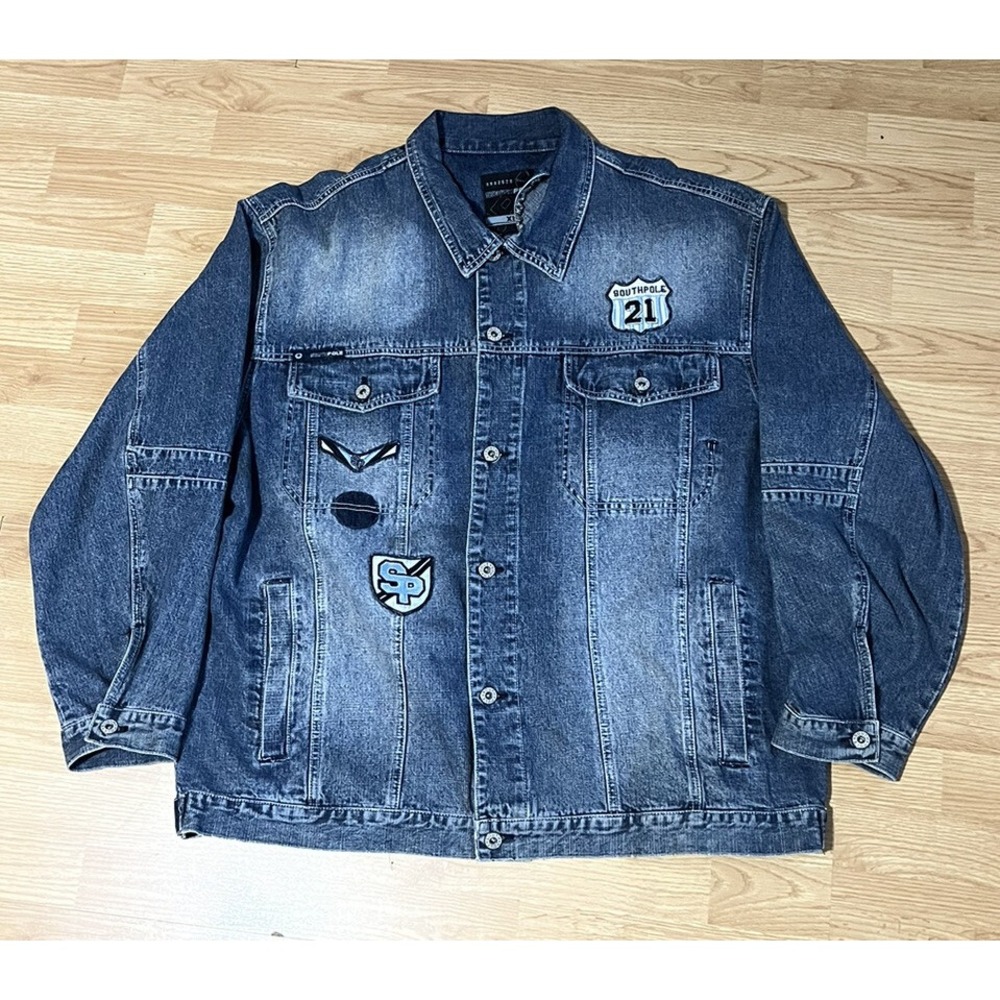VTG SouthPole Denim Jacket Men's XL Route 21 Patch Baggy 90s Trucker Streetwear